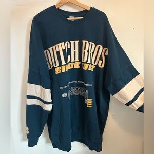 Dutch Bros Dark Teal and Cream Crewneck Sweater